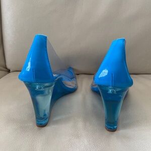 Blue and Clear wedge heels